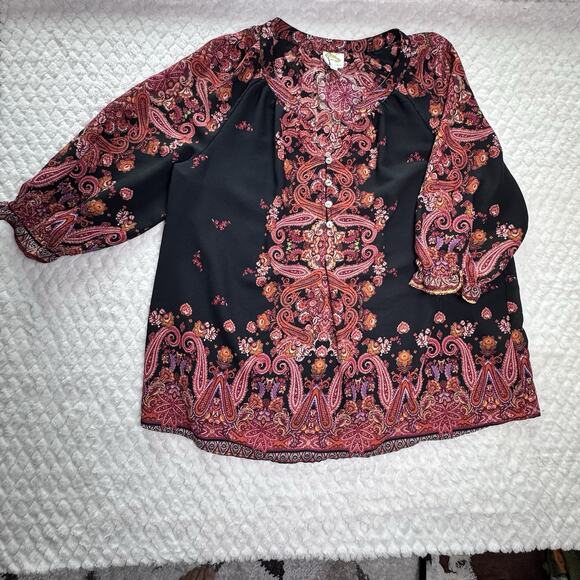 fig and flower Tops - Fig And Flower Women’s Tunic Top Paisley 3/4 Sleeve Pink And Black Size 2XL